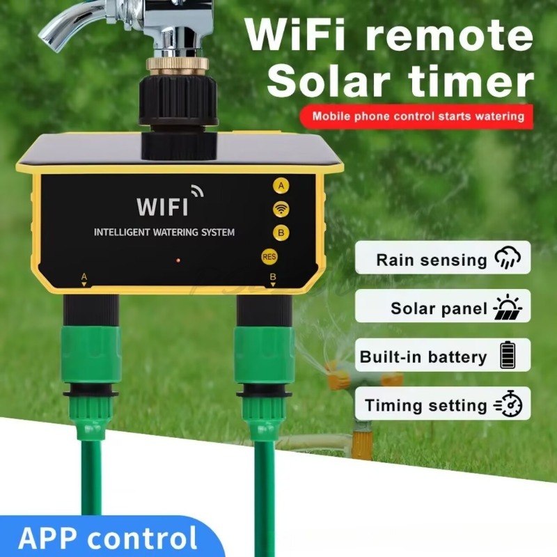 WiFi 태양광 워터 밸브 관개 컨트롤러 이중 출구 관 - Timer Dual Outlet 리뷰 및 가격